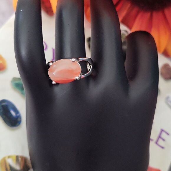 Natural Crystal Agate Silver Plated Heart Band Ring Size 7.5 - Picture 16 of 17